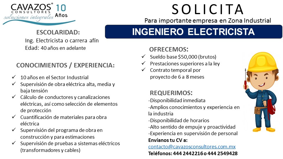 VACANTE DE INGENIERO ELECTRICISTA